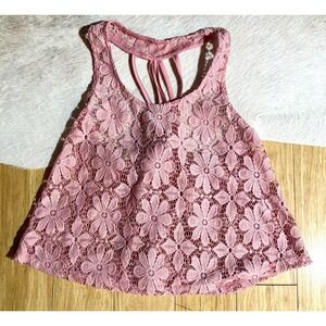 Mine Floral Crochet Pink Babydoll Tank Cami Boho Fairy Cottage Festival Y2K Sz S